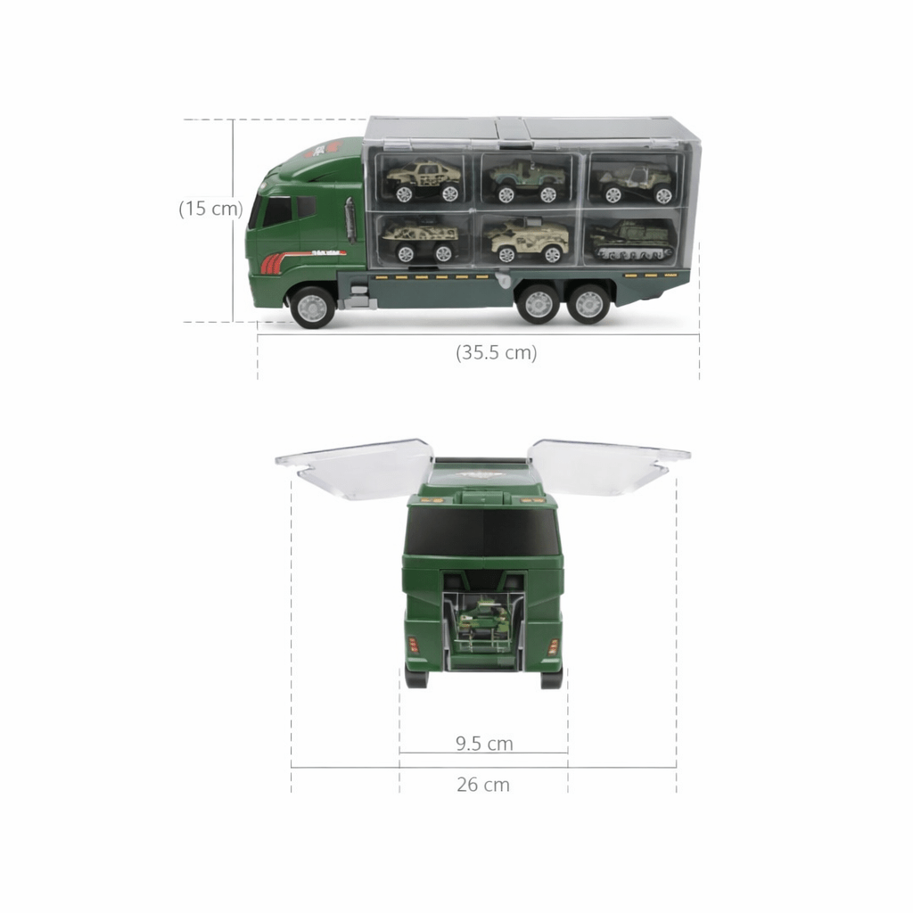 Camion Transporteur Militaire + véhicules inclus, dimensions 