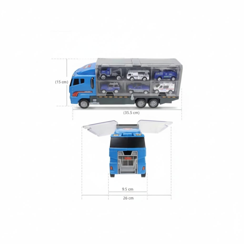 Camion Transporteur Police + véhicules inclus, dimensions 