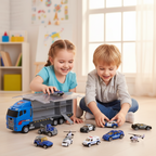 Camion Transporteur Police + véhicules inclus, mise en situation enfants jouant avec 