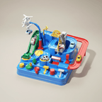 Coffret et circuit de voiture bleu intéractif, 100% mécanique, dès 3 ans, vue de face 