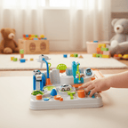 Coffret et circuit de voiture intéractif, 100% mécanique, dès 3 ans, mise en situation  