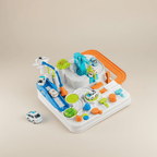 Coffret et circuit de voiture intéractif blanc, 100% mécanique, dès 3 ans, vue de face 