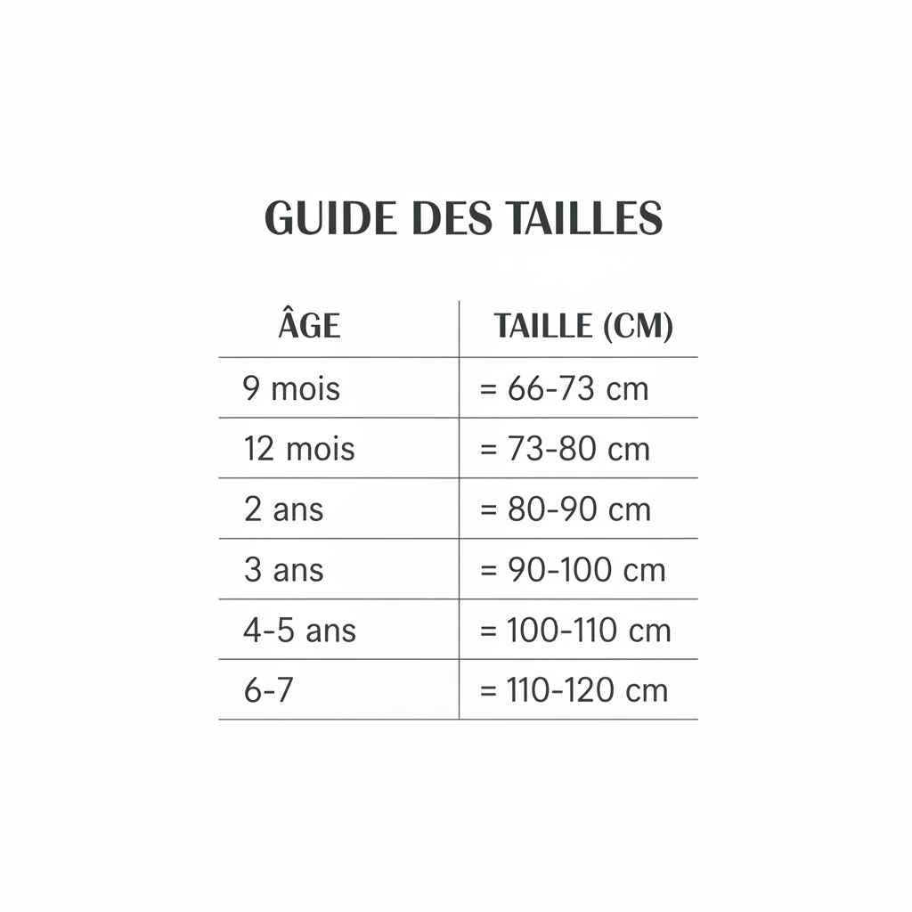 
Ensemble de pyjama 100% coton, 9 mois à 7 ans, guide des tailles 