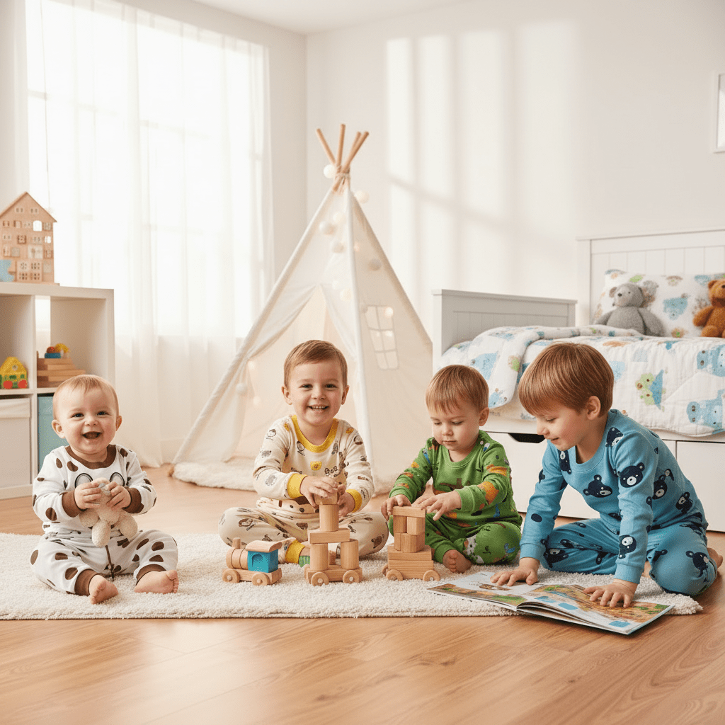 Ensemble de pyjama 100% coton, 9 mois à 7 ans plusieurs coloris mise en situation réel 