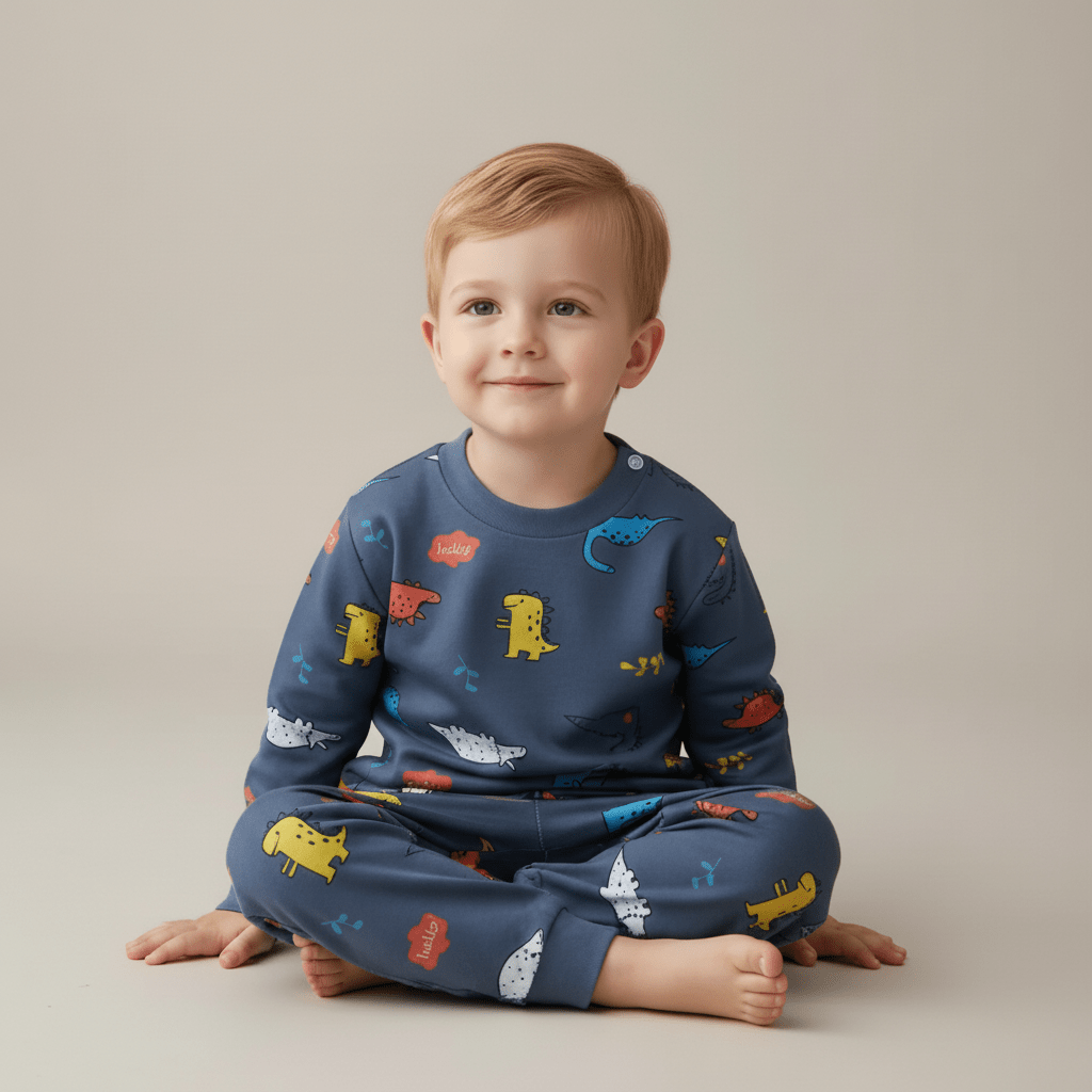 Ensemble de pyjama 100% coton bleu marine, 9 mois à 7 ans, pyjama porté 
