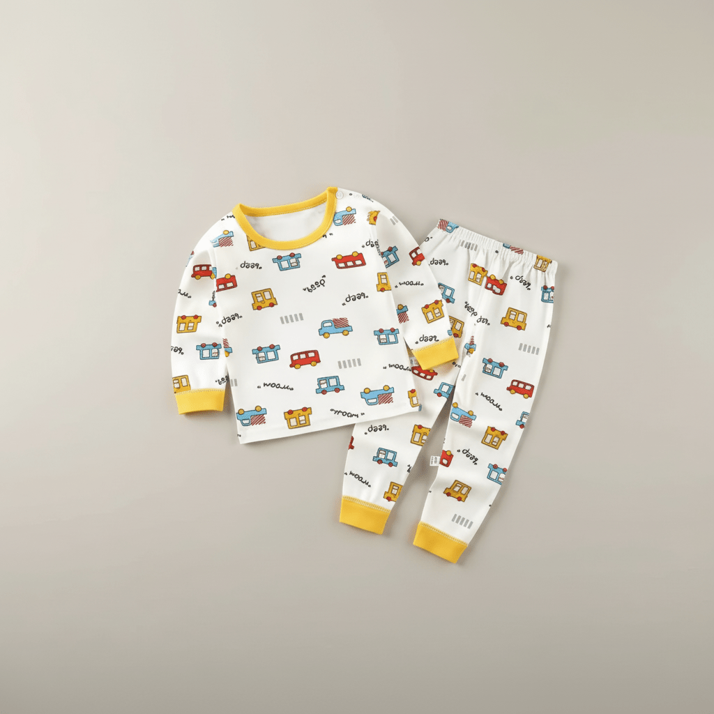 Ensemble de pyjama blanc et jaune 100% coton, 9 mois à 7 ans