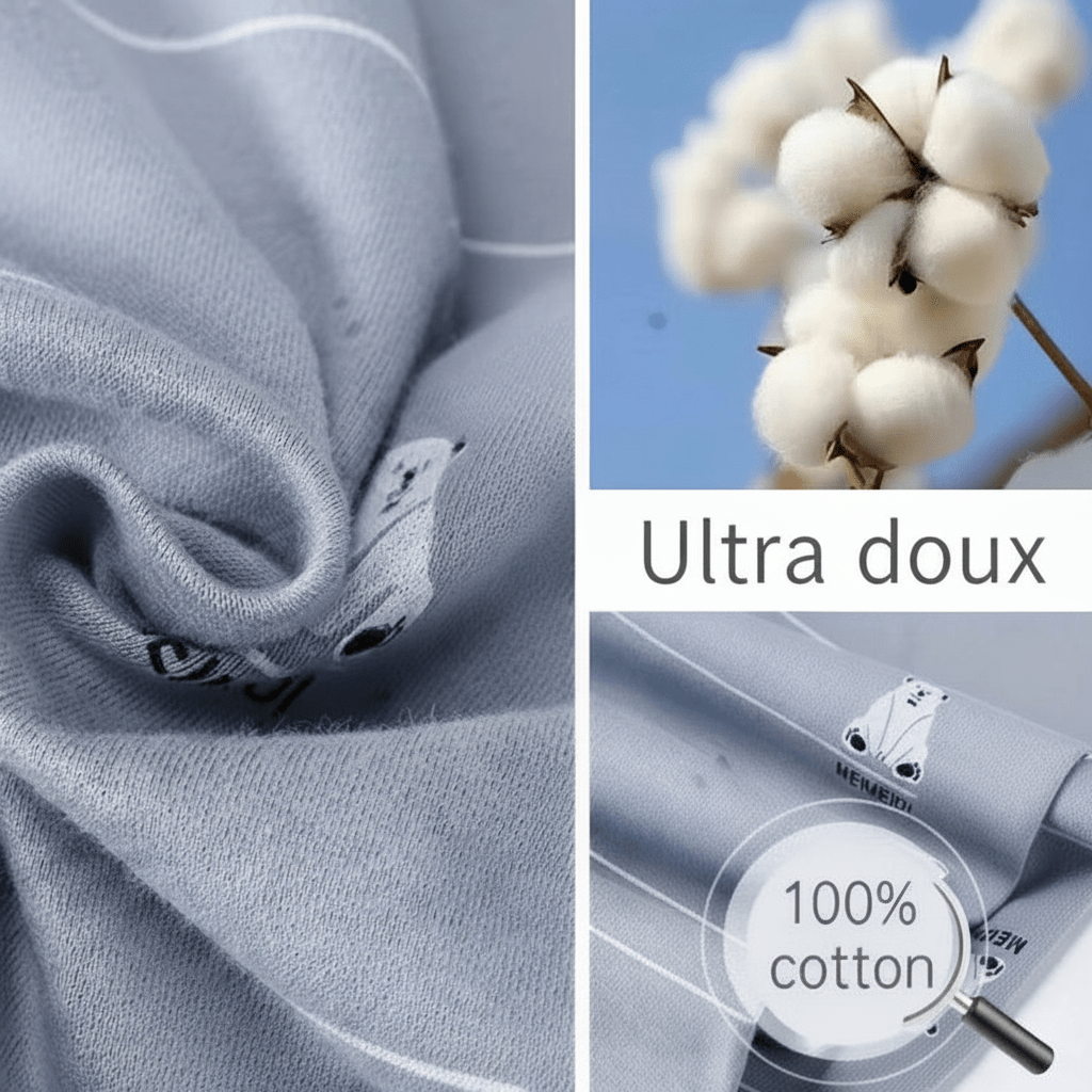 Ensemble de pyjama cotton 100%, 9 mois à 7ans , zoom sur matière