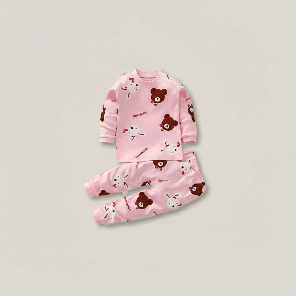 Ensemble de pyjama rose et marron 100% coton, 9 mois à 7 ans