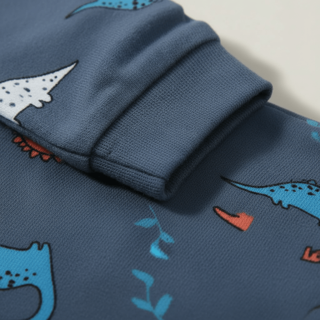 Pyjama 100% coton bleu marine, 9 mois à 7 ans, zoom sur détail texture