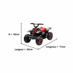 Quad électrique rouge LED & Bluetooth pour enfants, dès 3 ans, dimensions