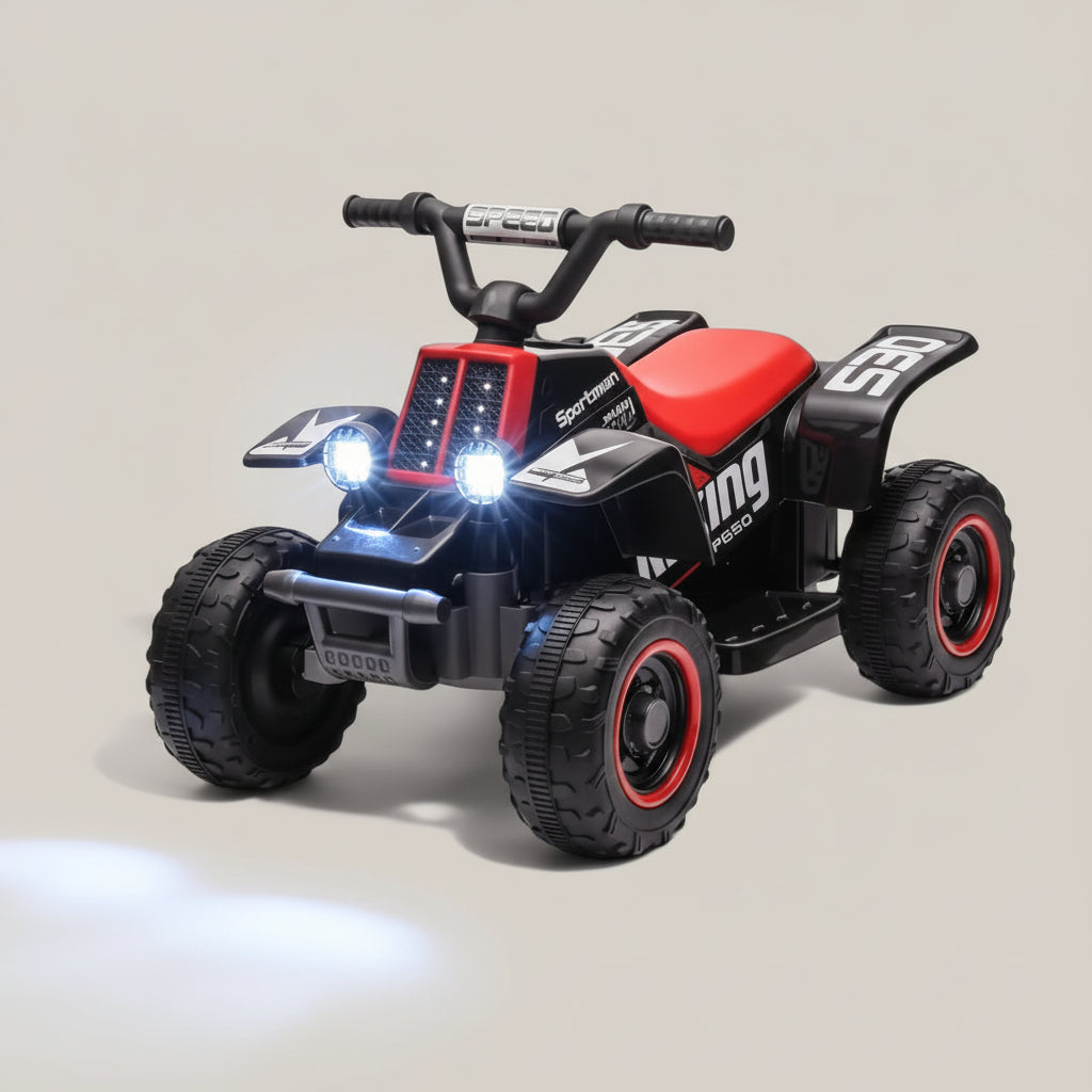 Quad électrique rouge LED & Bluetooth pour enfants, dès 3 ans, vue de face 