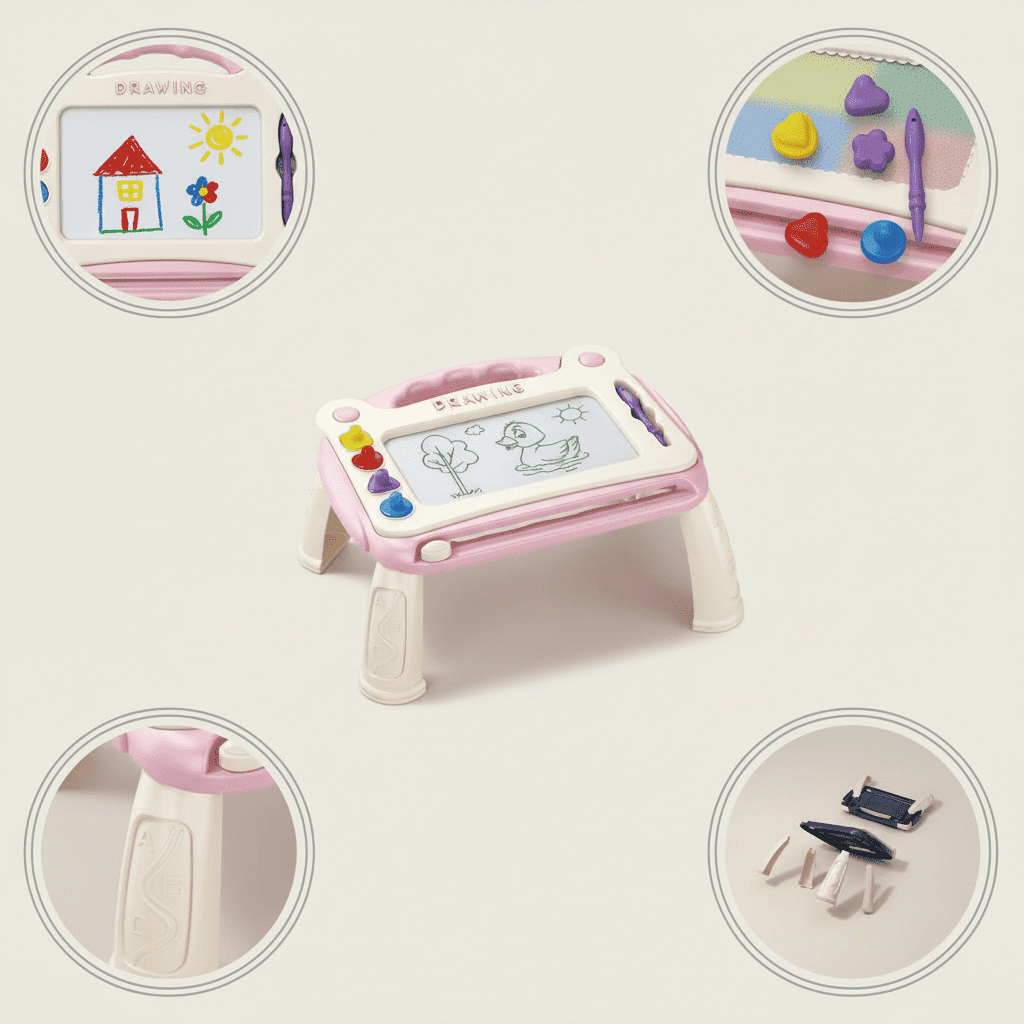 Tablette de Dessin Magnétique Portable rose avec Pieds amovible, des 3 ans, caractéristiques 