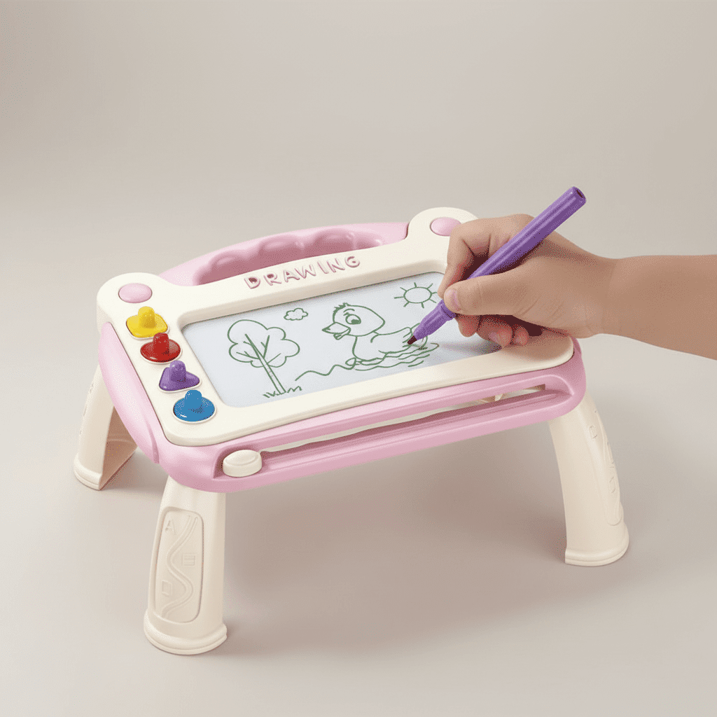 Tablette de Dessin Magnétique Portable rose avec Pieds amovible, des 3 ans, main d'enfant dessinant dessus