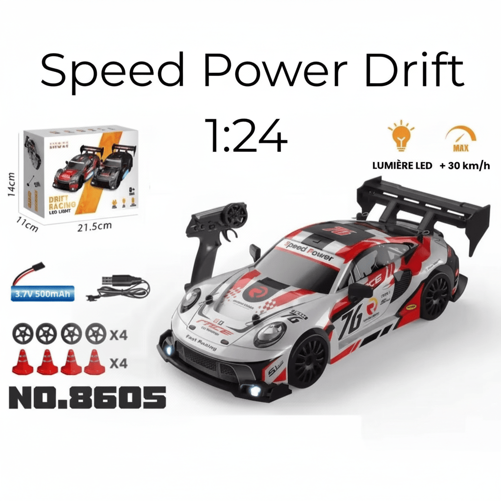Voiture télécommandée Speed Power Drift 1:24, packaging et dimensions 