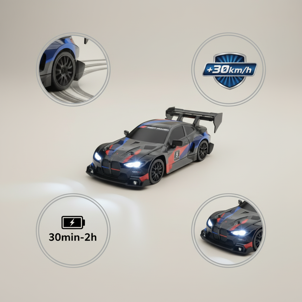 Voiture télécommandée noir Fast Power Drift 1:24, caractéristiques 