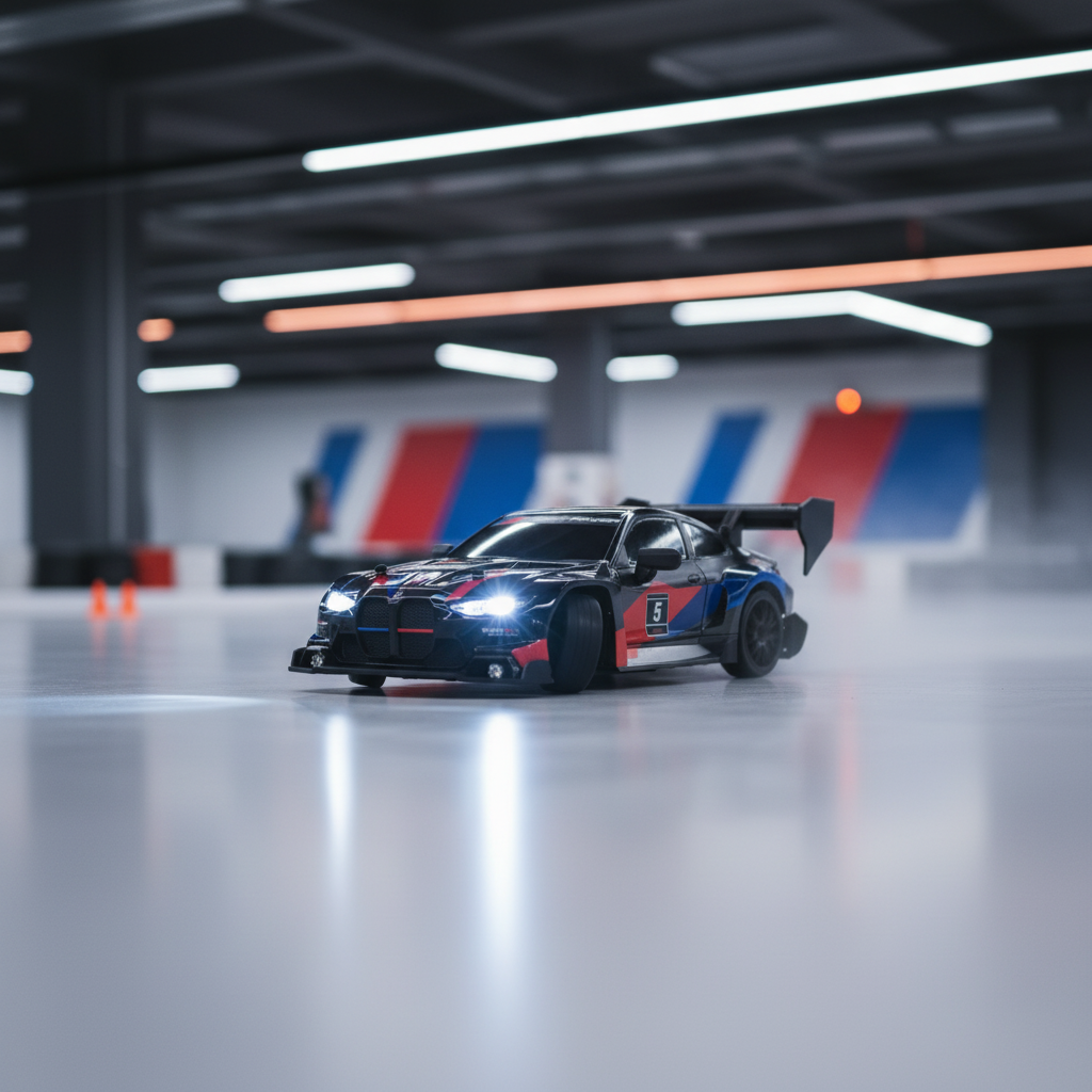 Voiture télécommandée noir Fast Power Drift 1:24, roulant dans un parking  