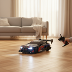 Voiture télécommandée noir Fast Power Drift 1:24, roulant dans un salon  