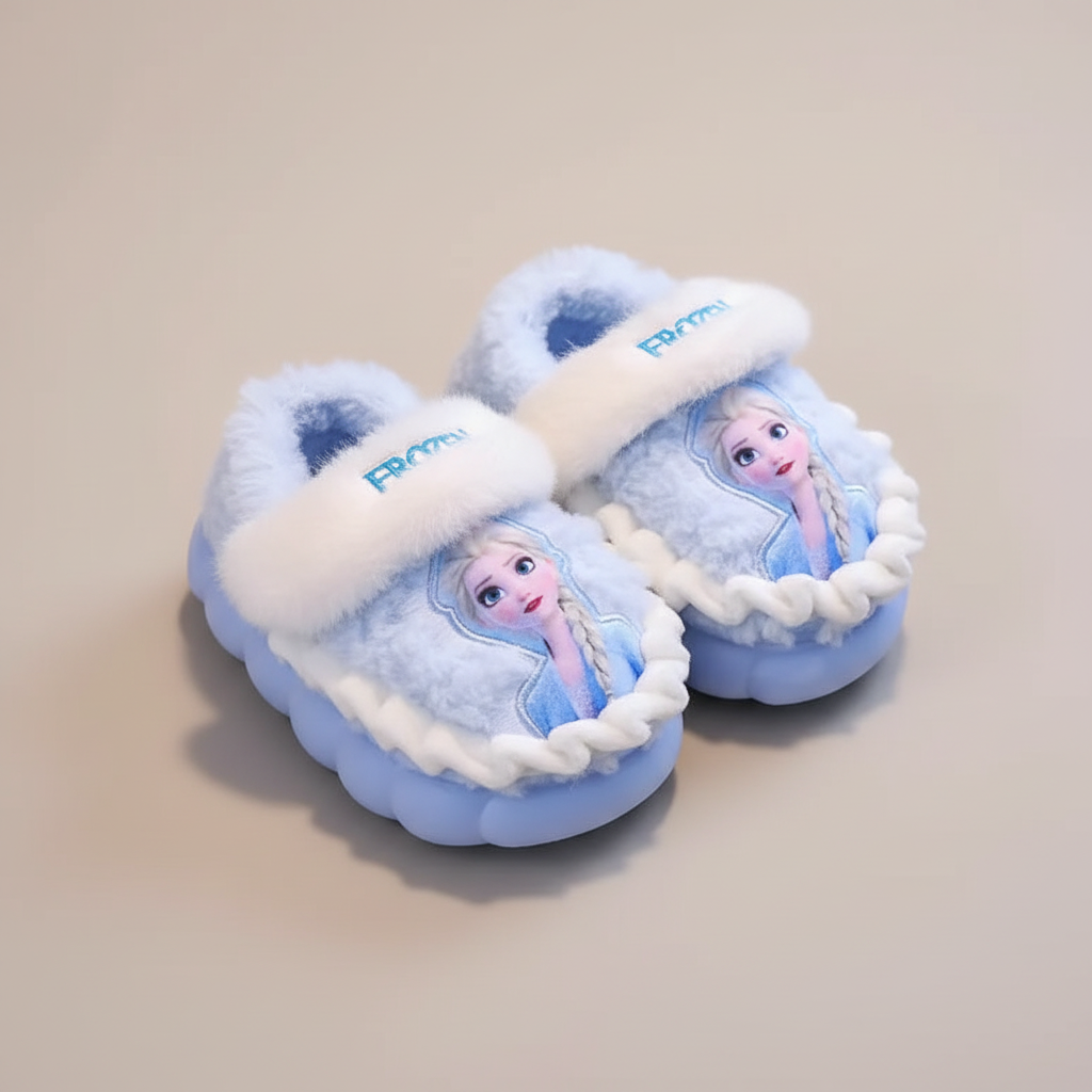 Chaussons Elsa bleus fond beige-gris