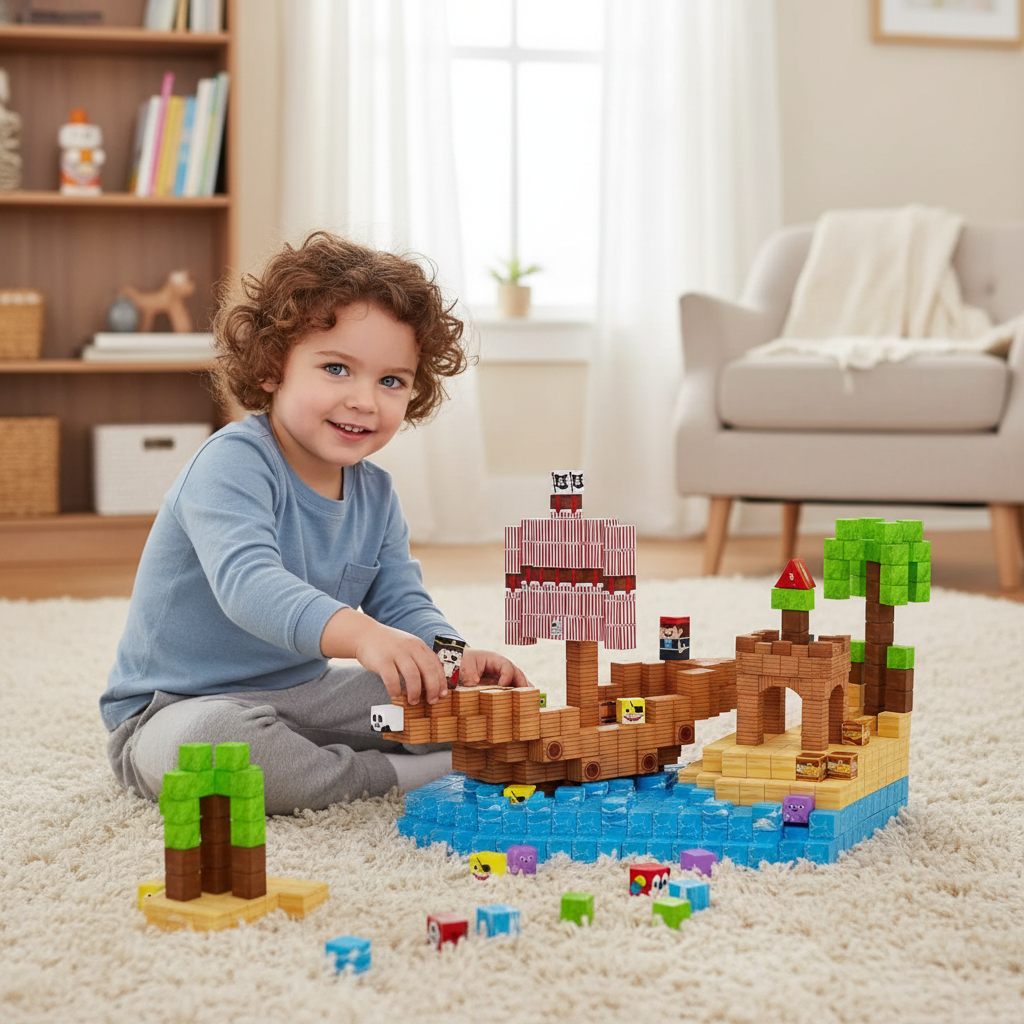 Enfant jouant avec les blocs magnétiques