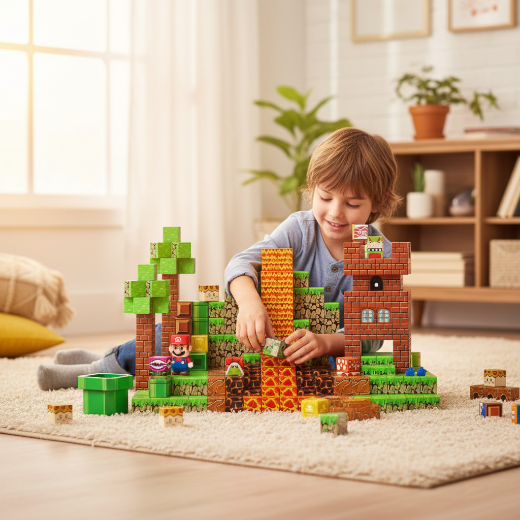 Enfant jouant avec Super Mario