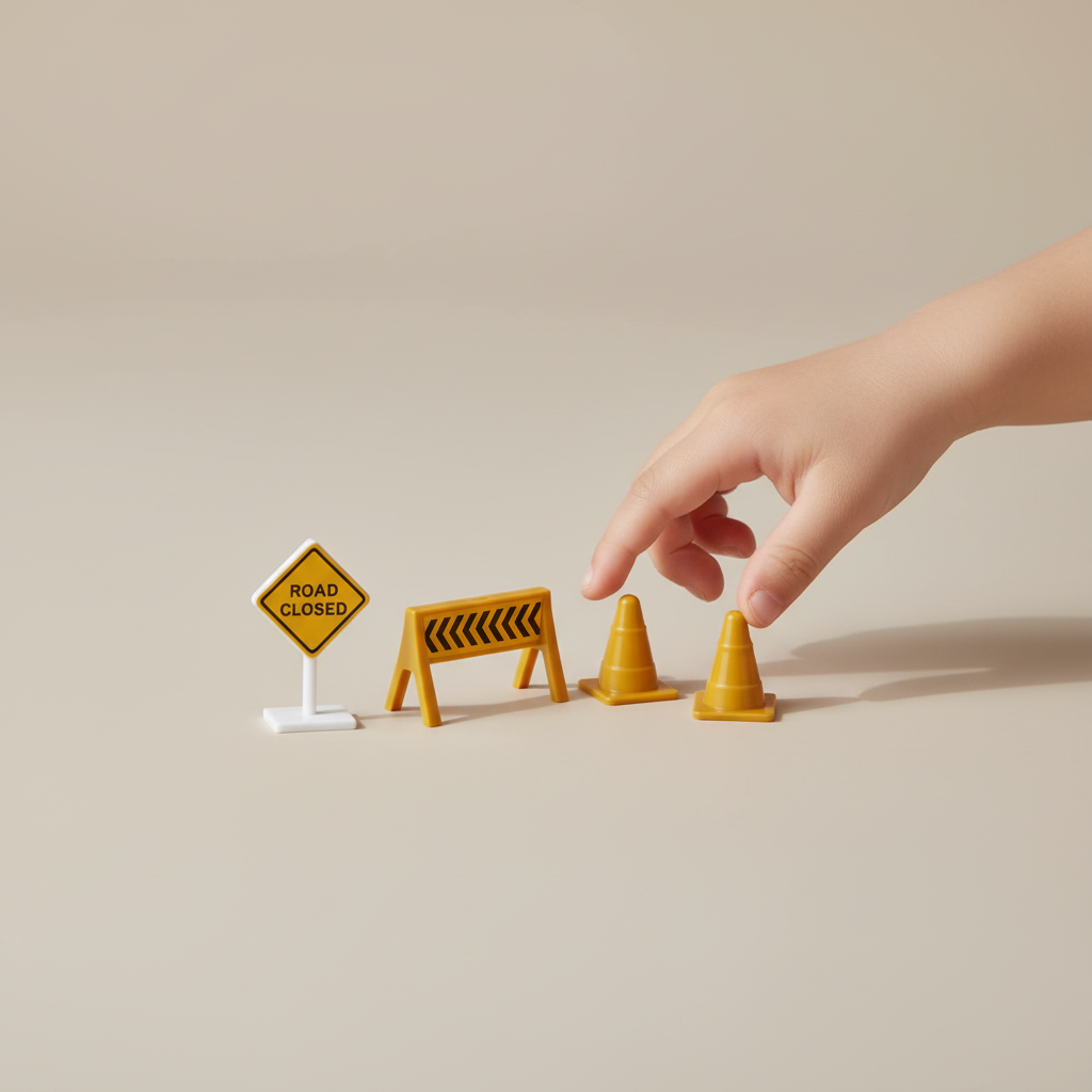 Main d'enfant avec accessoires de chantier - plots dorés