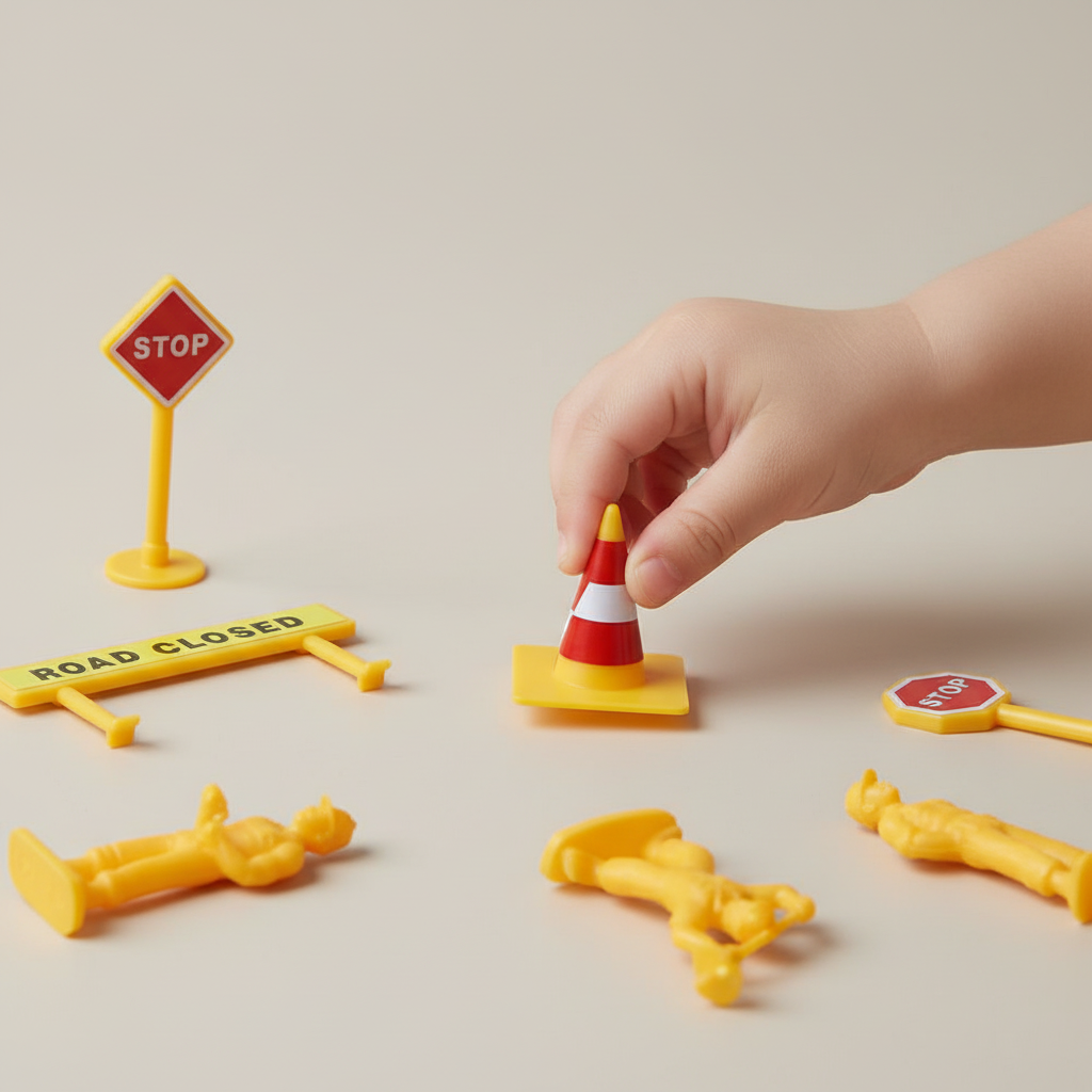 Main d'enfant avec accessoires de chantier