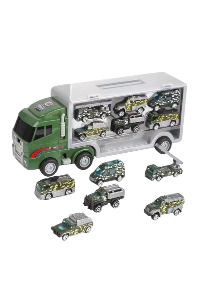 Camion Transporteur Multi-Véhicules – 4 Univers : Pompier, Police, Militaire & Ouvriers