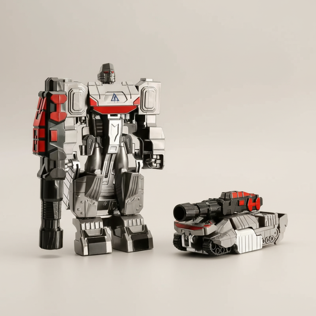 Robot transformable tank gris sur fond greige clair