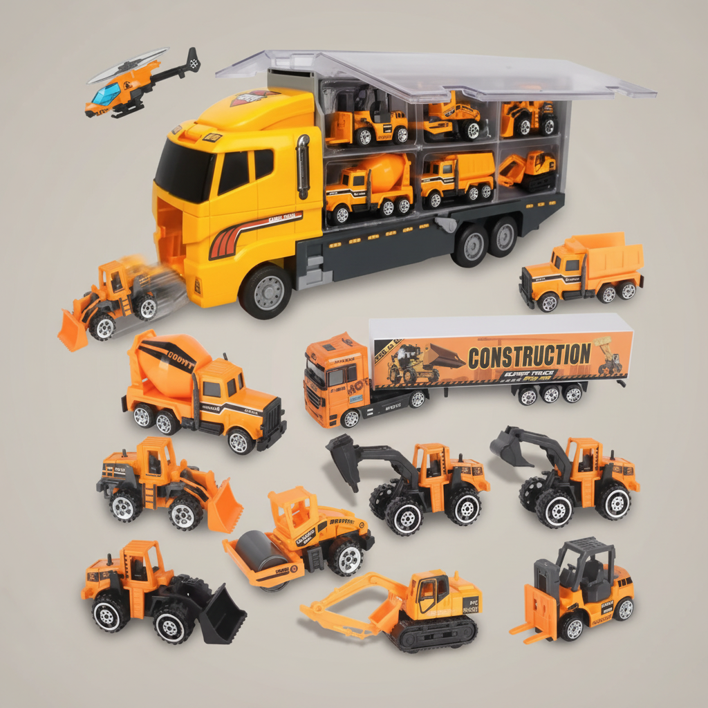 Set véhicules construction fond gris-beige premium