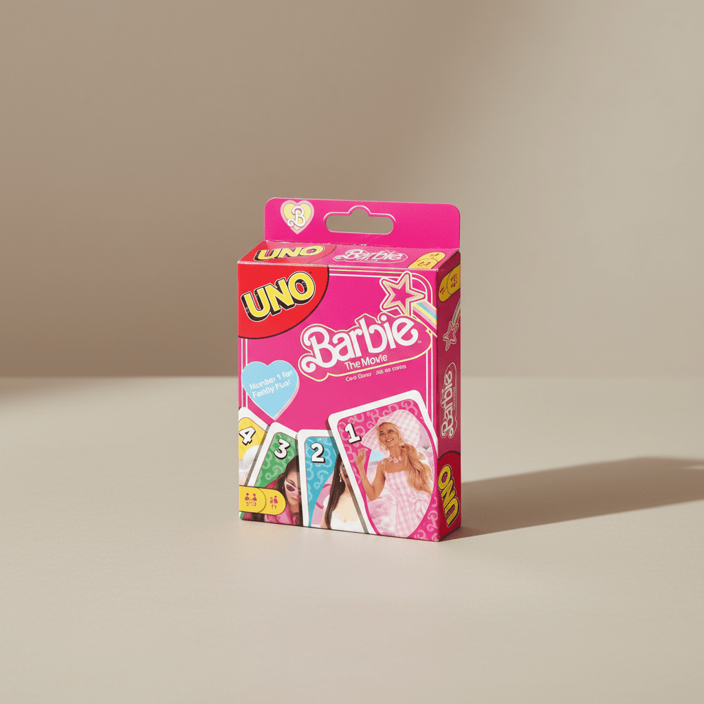 UNO x Barbie sur fond neutre beige-gris